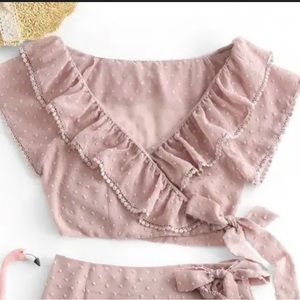 Pink polka dot wrap top